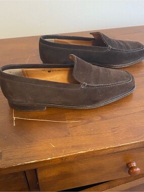 John Lobb Dark Brown Suede Slip-On Loafers